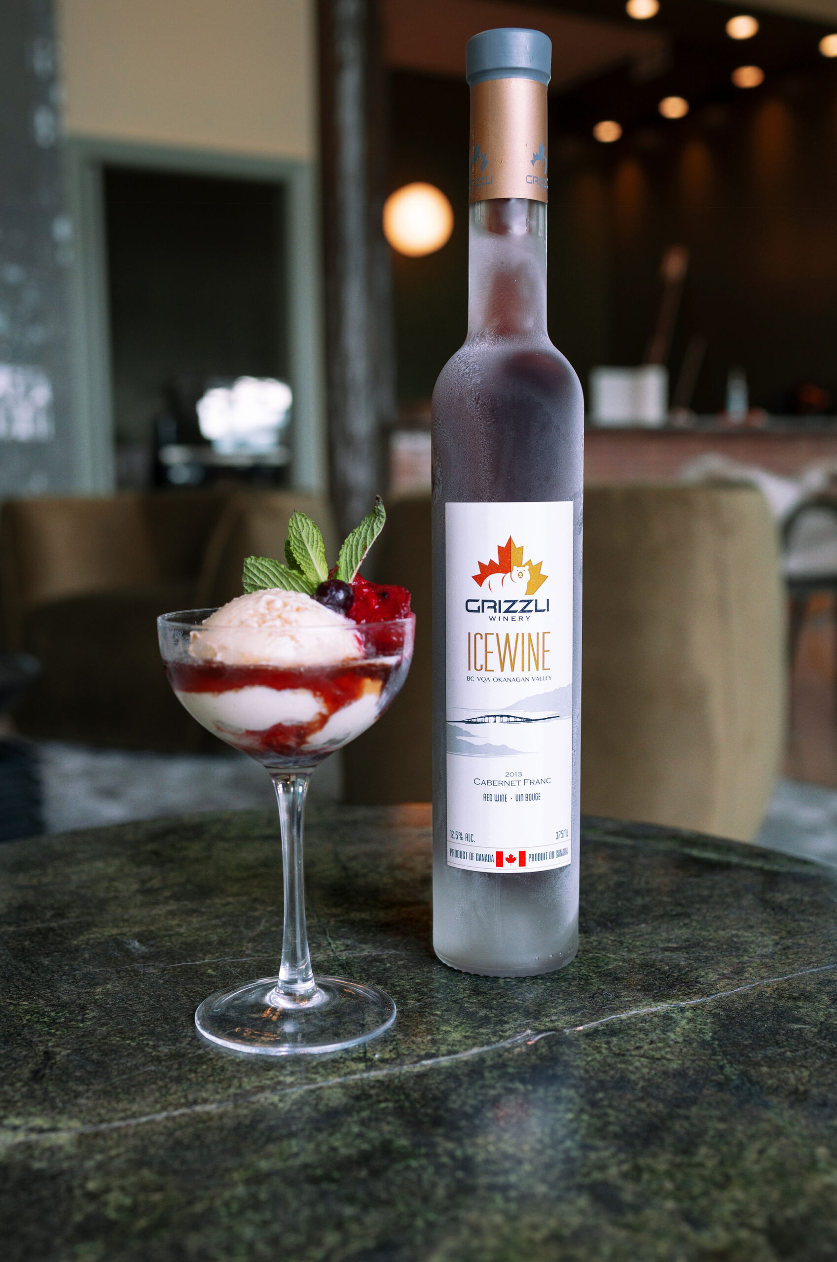 Red & White: Vanilla ice cream drowned in 1.5oz Grizzli Cabernet Franc Red Icewine